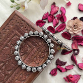 Vriksham Ethnic Silver Lotus Ball Style Oxidized Kada Bnagle-S1066